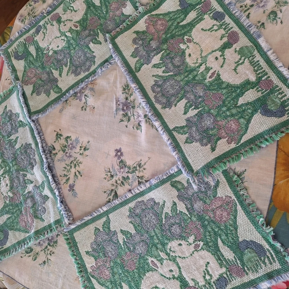Charming Bunny and Floral Tapestry Placemats